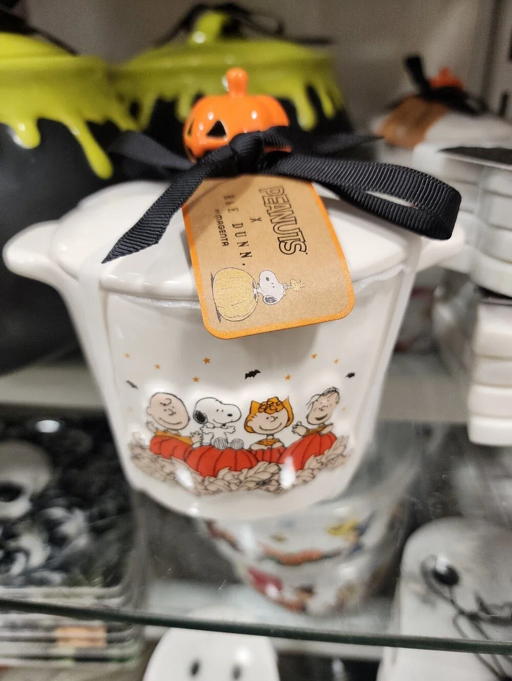 Rae Dunn Peanuts White Ceramic Mini Crock/Baker with Orange Pumpkin Lid Accent